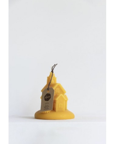 Bijenwaskaars Kersthuis 8 x 9 cm. 
