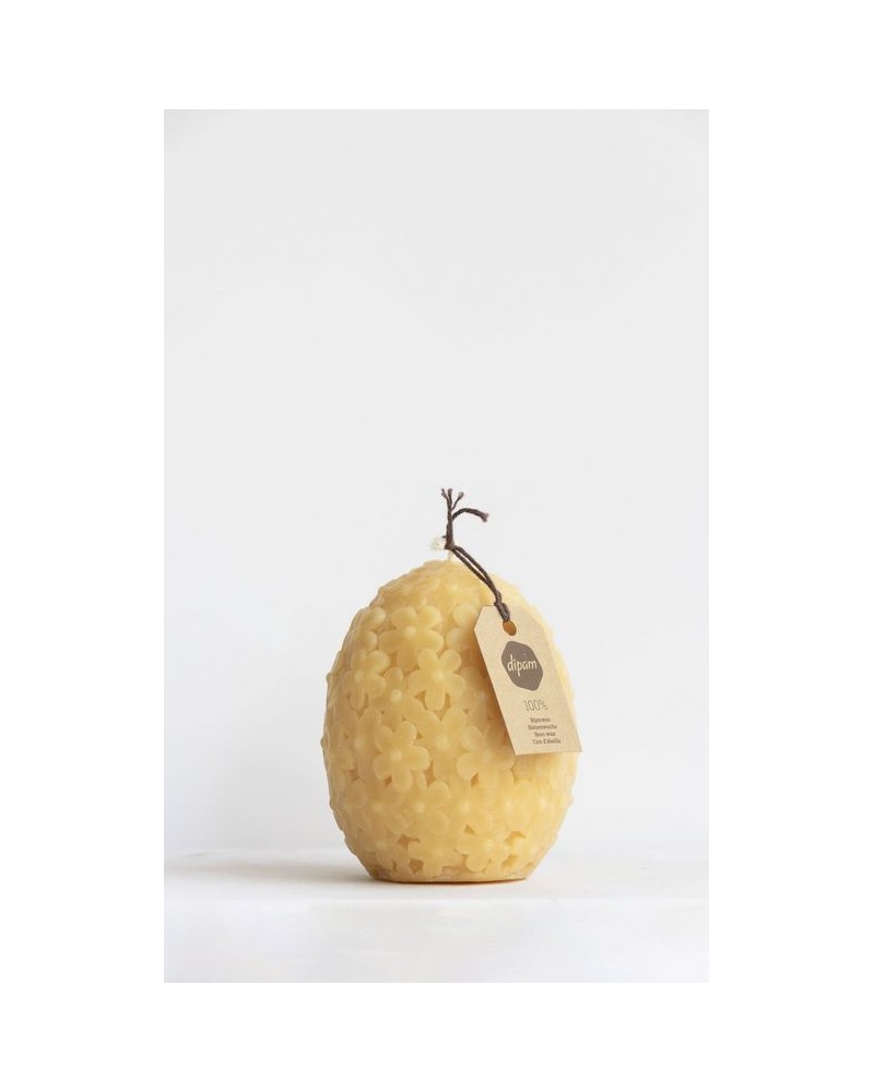 10 x 8 cm. Bijenwas EI-kaars met bloemen 4 stuks